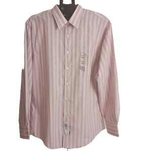 Van Heusen Men's Fitted Button Down Shirt Pink Maroon White Stripes Size 17 NWT
